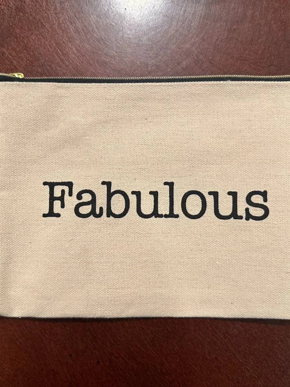 Fabulous Canvas Cosmetic Makeup Bag Pouch Beige Black Gold Zipper NWT 8x6